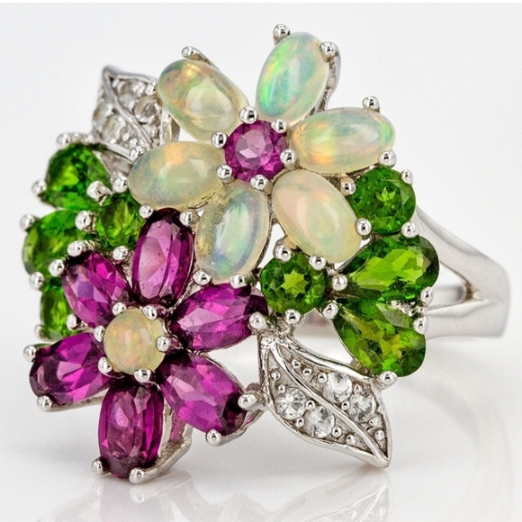 HT Jewelry - Gorgeous Genuine Gemstone Ring in Rhodium over Sterling Silver Sz 9.5!